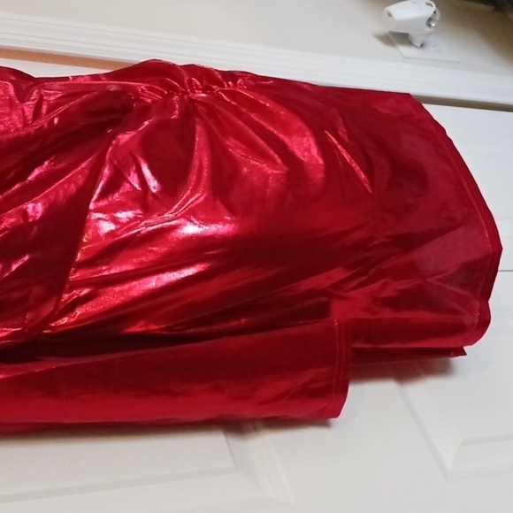 Nwot Y2kMettalic Red Mock Neck Ruched Dress. SIZE L. - Picture 6 of 13